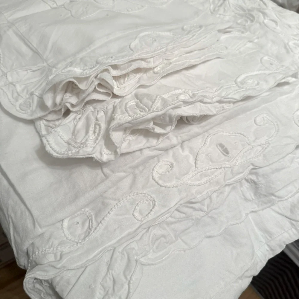 Vintage Scalloped Edge Raffle Cotton 3ps Set Duvet & 2 Shams